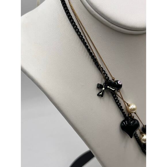 Betsey Johnson Triple Lip Kiss Pearl Polka Dot Heart Charm First‎ Date Necklace - Picture 12 of 12